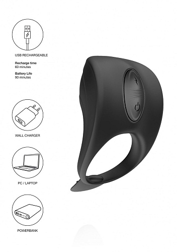 Чёрное эрекционное виброкольцо с электростимуляцией Shots Media BV C-spot Massager ELC022BLK