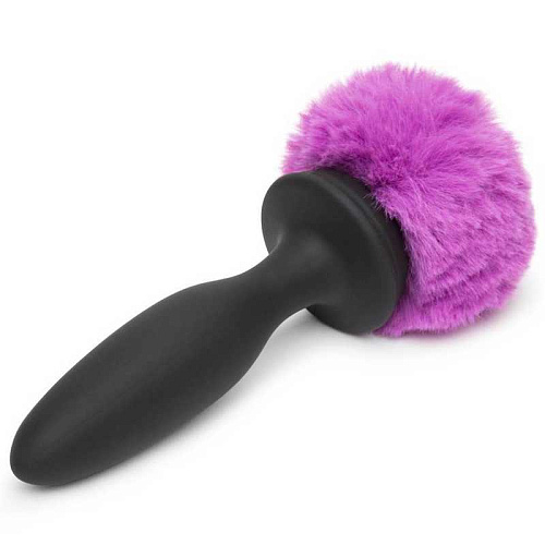 Чёрная анальная вибропробка Happy Rabbit Rechargeable Vibrating Bunny Tail Butt Plug Medium 80250 (12 см)