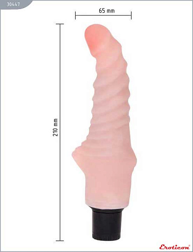 Телесный вибратор с рёбрышками и утолщением ствола у основания Eroticon 30447 (21 см)
