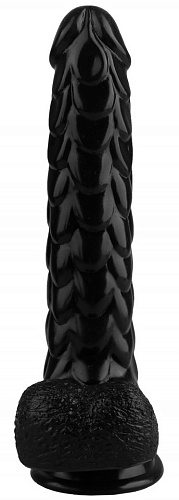 Чёрный реалистичный фаллоимитатор с чешуйками на присоске Сумерки богов 1016-56 BX DD (24 см)