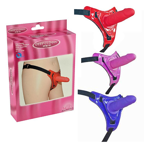 Розовый страпон на лакированных трусиках Howells 92001pink (12 см)