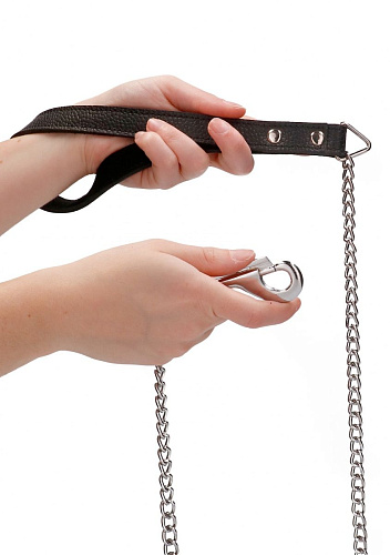 Чёрный поводок Shots Media BV Leather Handle Chain Lead PAI009BLK