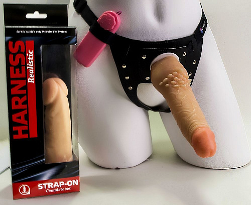 Телесная вибронасадка-фаллос с шипиками и трусиками с плугом LOVETOY (А-Полимер) 290923