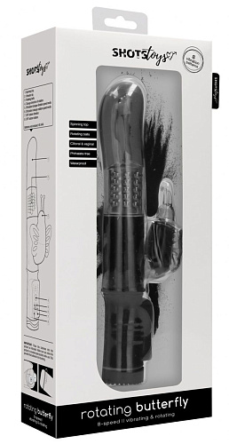Чёрный вибратор-кролик Shots Media BV Rotating Butterfly SHTO003BLK (22,8 см)