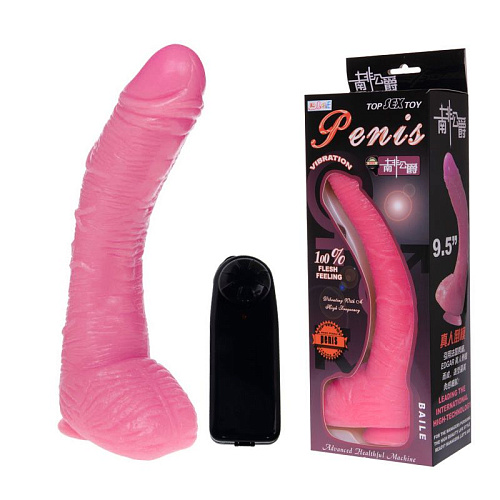 Вибратор-гигант на присоске и с выносным пультом управления розового цвета Baile BW-008037Z-0101 (27 см)