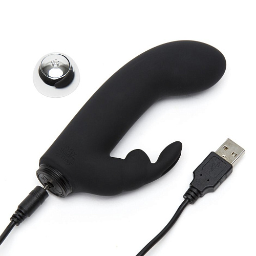 Чёрный вибратор с клиторальным отростком Fifty Shades of Grey Greedy Girl Mini Rabbit Vibrator FS-74951 (14 см)