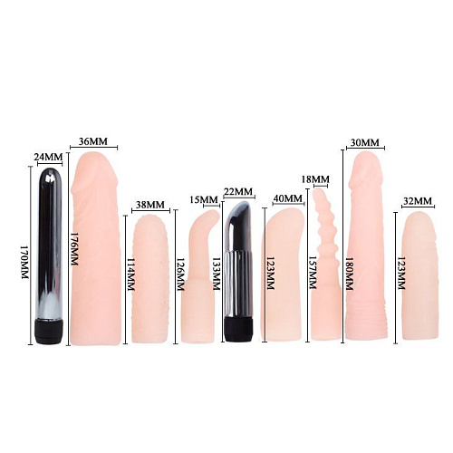 Набор из 2 вибраторов и 7 телесных насадок к ним Baile BW-012001R