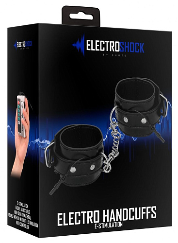 Чёрные наручники с электростимуляцией Shots Media BV Electro Handcuffs ELC016BLK