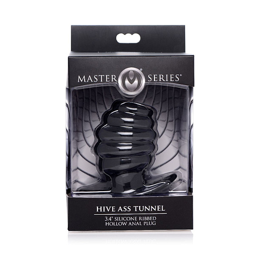 Средняя чёрная анальная пробка XR Brands Hive Ass Tunnel Silicone Ribbed Hollow Anal Plug Medium AF982-Medium (8,13 см)