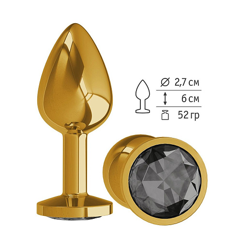 Золотистая анальная втулка с чёрным кристаллом Сумерки богов 510-09 black-DD (7 см)