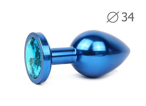 Коническая синяя анальная втулка с голубым кристаллом Anal Jewelry Plug BLUM-05 (8,2 см)
