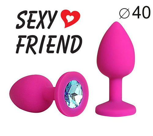 Ярко-розовая анальная пробка с голубым кристаллом Bior toys SF-70290-05 (9,5 см)