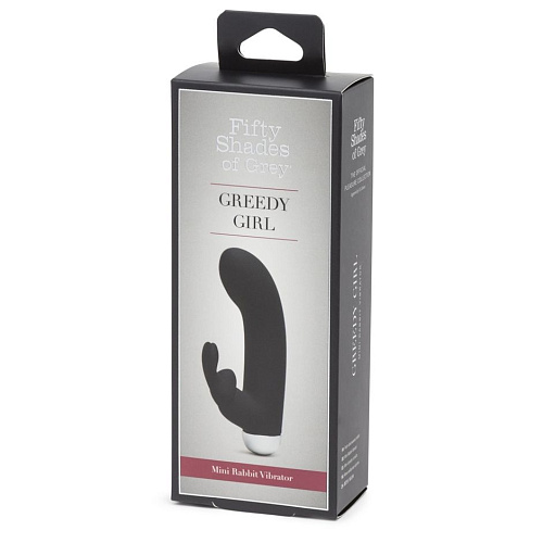 Чёрный вибратор с клиторальным отростком Fifty Shades of Grey Greedy Girl Mini Rabbit Vibrator FS-74951 (14 см)