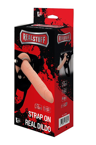 Телесный страпон на чёрных трусиках Dream Toys STRAP ON REAL DILDO 21706 (20 см)