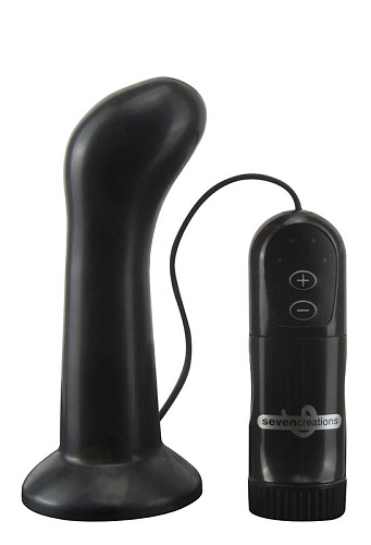 Чёрная анальная пробка с 4 режимами вибрации Seven Creations E4 CURVE HEAD 15-101BLK BCD GP (11 см)
