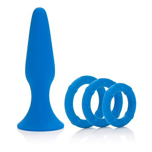 Синий набор: анальная пробка и 3 эрекционных кольца California Exotic Novelties Posh Silicone Performance Kits SE-0398-10-3