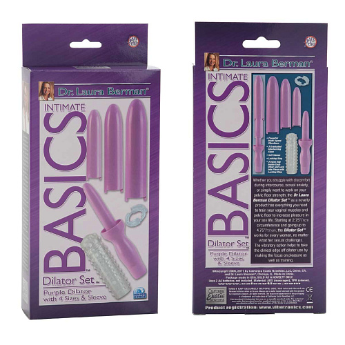 Фиолетовый вибратор с насадками California Exotic Novelties Dr. Laura Berman Dilators Set Of 4 Locking Sizes Plus SleeveSE-9711-14-3