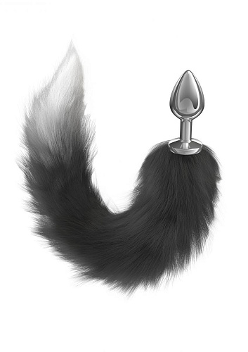 Серебристая анальная пробка с чёрным хвостом Lola toys Starlit 4020-01lola