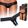 Чёрные ажурные трусики-тонг с жемчужной нитью Hustler HVP02-BLK