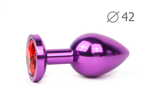 Коническая фиолетовая анальная втулка с красным кристаллом Anal Jewelry Plug VL-16 (9,3 см)