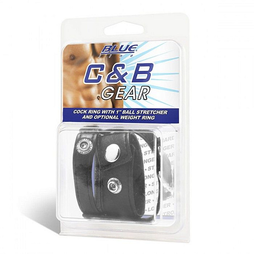 Чёрная утяжка для мошонки и пениса BlueLine Cock Ring With 1 Ball Stretcher And Optional Weight Ring BLM3055