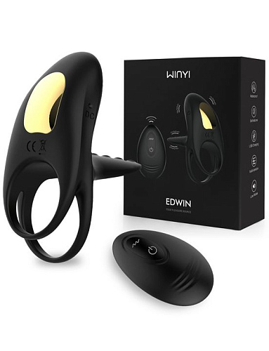 Чёрное эрекционное виброкольцо с пультом Winyi Edwin WY0567-BLA
