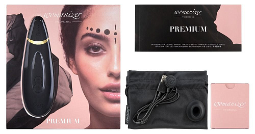 Чёрный бесконтактный клиторальный стимулятор Womanizer Premium 0593397