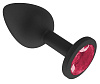 Чёрная анальная втулка с малиновым кристаллом Сумерки богов 518-02 crimson-DD (7,3 см)