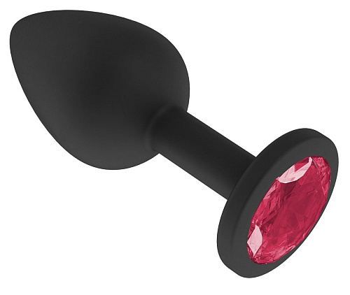 Чёрная анальная втулка с малиновым кристаллом Сумерки богов 518-02 crimson-DD (7,3 см)
