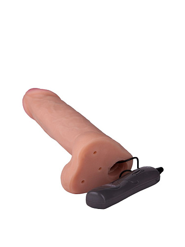 Страпон чёрного цвета с 2 бежевыми насадками и вибрацией LOVETOY (А-Полимер) UniStrap 532313 (19 и 12 см)