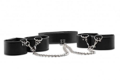 Чёрный двусторонний комплект для бандажа Reversible Collar / Wrist / Ankle Cuffs Shots Media BV OU191BLK