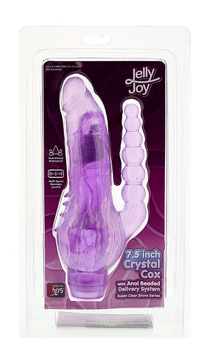 Вибратор для вагинально-анальной стимуляции фиолетового цвета Dream Toys JELLY JOY CRYSTAL COX PURPLE 310033 (19 см)