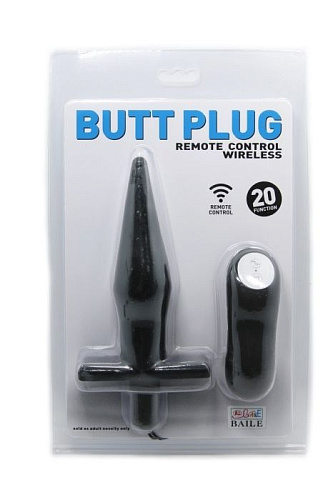 Анальная чёрная пробка с радиоуправлением Baile BI-014333-0801 (16 см)