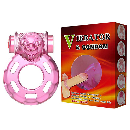 Розовое эрекционное кольцо с вибрацией Baile Pink Bear BI-010084