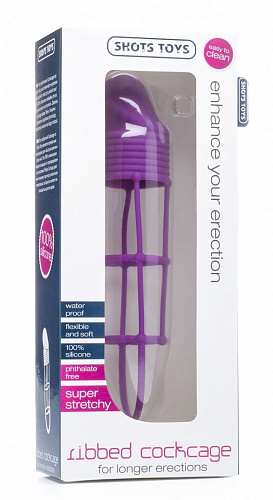 Фиолетовая насадка на пенис Shots Media BV Ribbed Cockcage Purple SHT211PUR