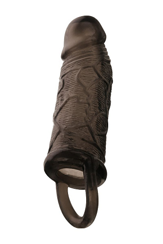 Чёрная насадка на пенис с подхватом мошонки ToyFa 748036