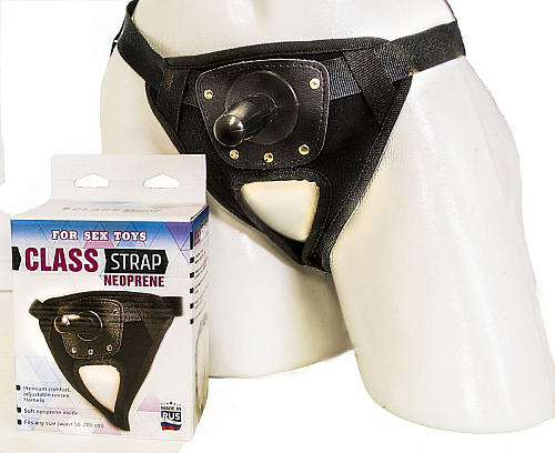 Чёрные трусики со штырьком LOVETOY (А-Полимер) Class Strap Neoprene 060203