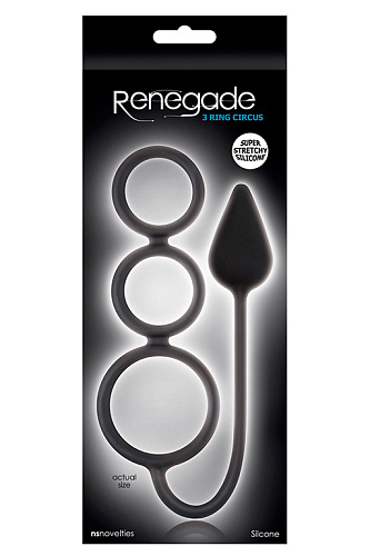 Чёрная анальная пробка с эрекционными кольцами NS Novelties Renegade 3 Ring Circus Small NSN-1109-43