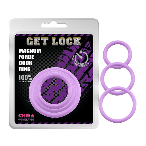 Набор из 3 сиреневых эрекционных колец Chisa Magnum Force Cock Ring CN-240301779