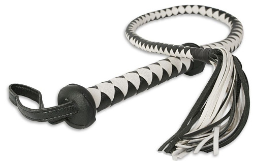 Чёрно-белый кнут их кожзама Пикантные штучки DP493 (125 см)