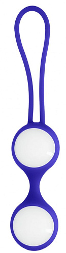 Бело-синие стеклянные вагинальные шарики в синей оболочке Shots Media BV Ben Wa Medium CHR023WHT