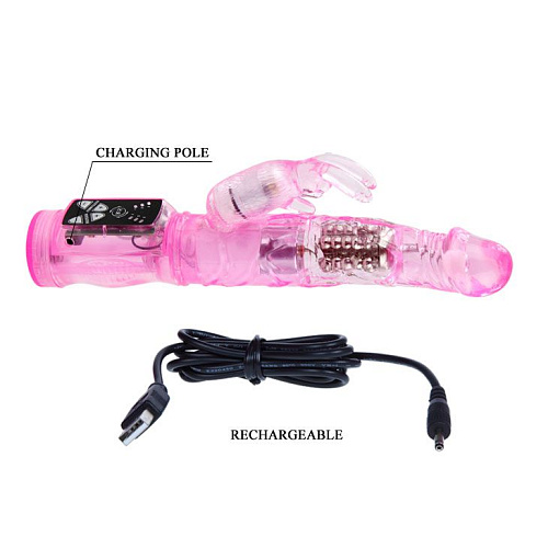 Розовый вибратор-ротатор Baile Jelly vibrator with pearls BW-037030-0101 (21,5 см)