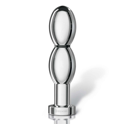 Серебристый анально-вагинальный стимулятор для электростимуляции MyStim O(h!)thello Ovaldildo 46110