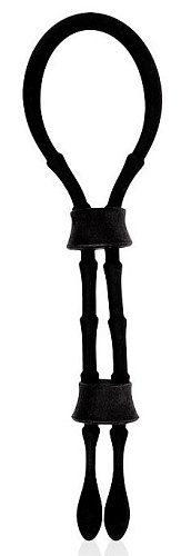 Чёрное силиконовое эрекционное кольцо-лассо с двумя утяжками Bior toys SEM-55155