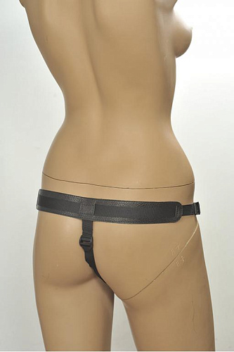 Чёрные трусики для фиксации насадок кольцом Kanikule Leather Strap-on Harness  Anatomic Thong KL-850507