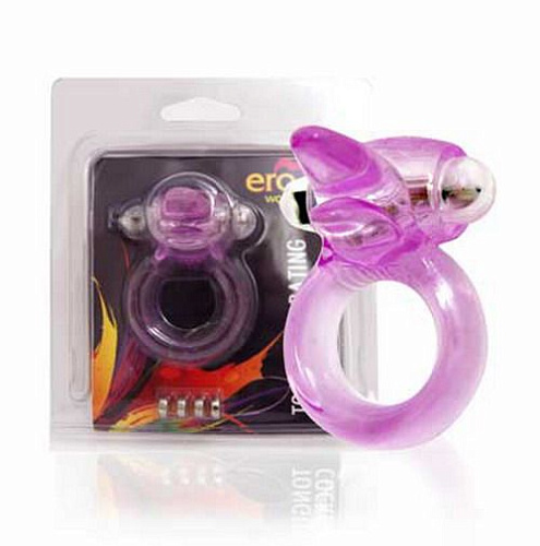 Сиреневое эрекционное виброкольцо Bior toys Tongue Vibrating Cockring EE-10005