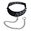 Кожаный чёрный ошейник с карабином и поводком Sitabella 3100-1