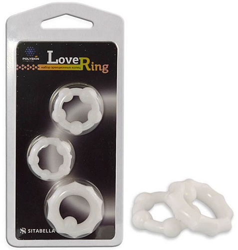 Набор из 3 белых рельефных эрекционных колец Sitabella 3310-3