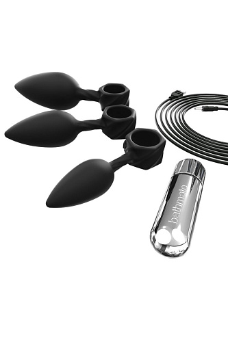 Набор из 3 чёрных анальных плагов и вибропули Bathmate Bathmate Anal Training Plugs VIBE BM-V-VP