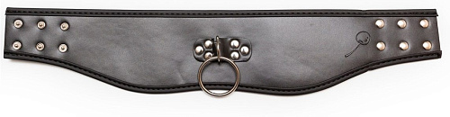 Черный широкий ошейник с кольцом из эко-кожи Пикантные штучки DP084